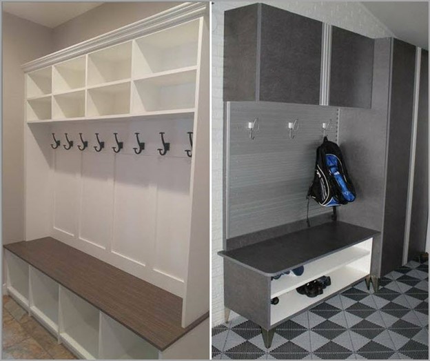 Mudroom with benches for seating