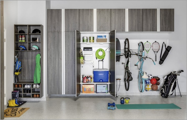 Custom garage storage and mudroom with cabinets