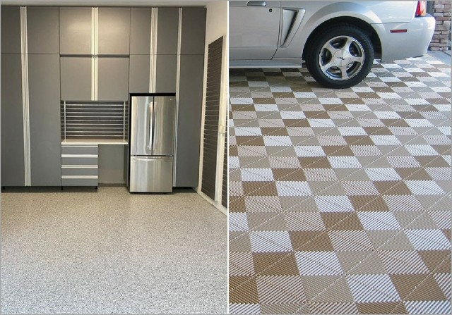Luxurious garage floor with cabinets