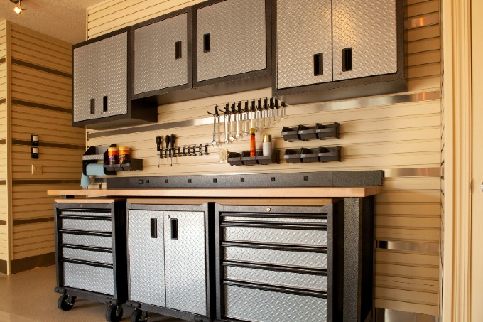 Organized custom storage garage pantry