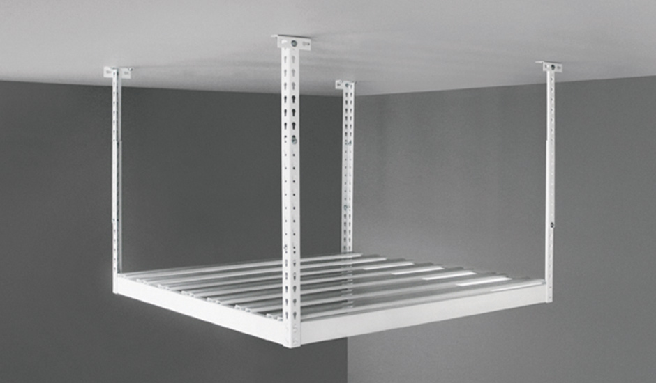 white overhead storage rack