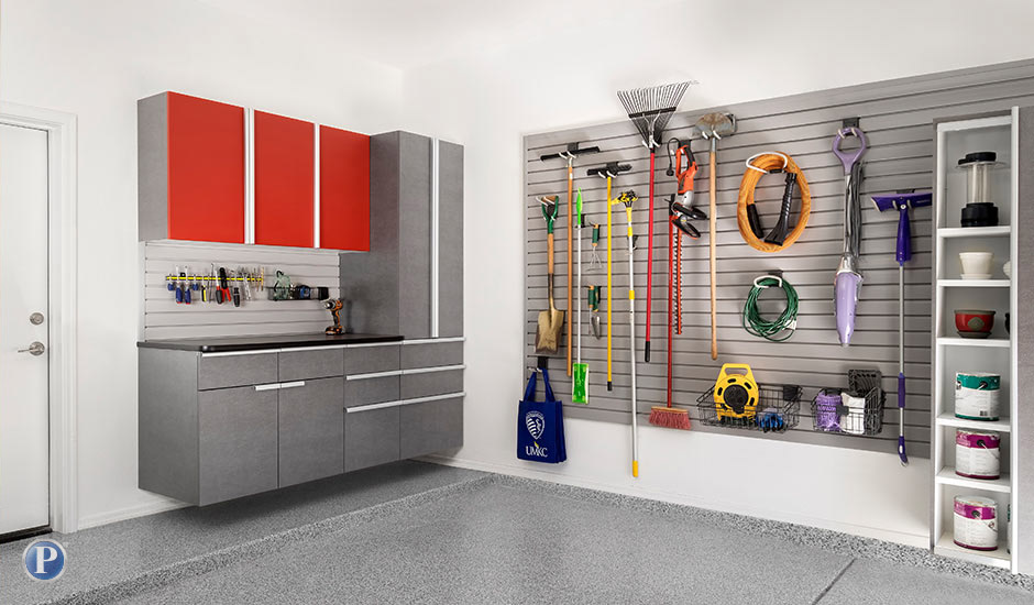 red powder coated garage cabinets and accessories