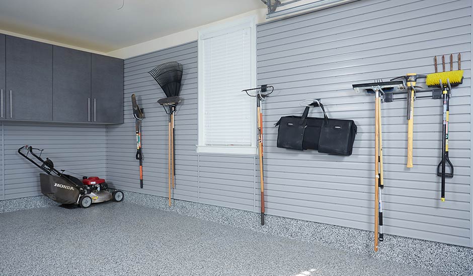 vertical wall storage slatwall lawn equipment