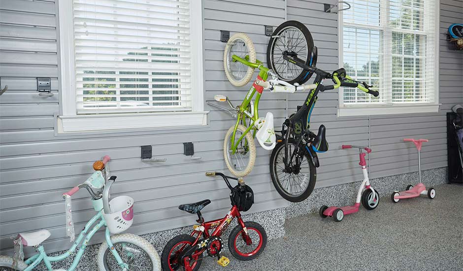 vertical wall storage slatwall with bikes